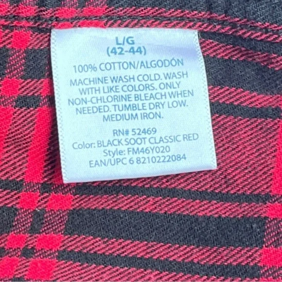Faded Glory Flannel Red/Black Plaid Button Down Shirt - Picture 6 of 11